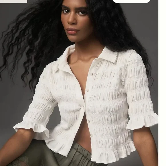 Maeve smocked button down blouse ivory size Ds - Picture 2 of 11